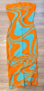 Trendy Threads Orange Blue Swirl Strapless Knit Maxi Dress Size L